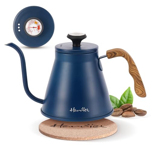 Harriet Gooseneck Kettle with Thermometer for Pour Over Coffee and Tea, 37 fl oz, Stainless Steel, Durable 3-Layer Base, Ideal Spout for Precision Pouring, Compatible with all Stove Tops, Blue - color: Cobalt Blue