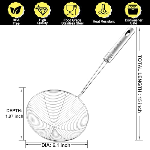 Anaeat 6.1" Stainless Steel Spider Skimmer, Professional Kitchen Pasta Strainer Spoon with Long Handle - Asian Strainer Ladle Wire Skimmer Spoons for Cooking and Frying - color: 6.1" Spider Strainer Skimmer