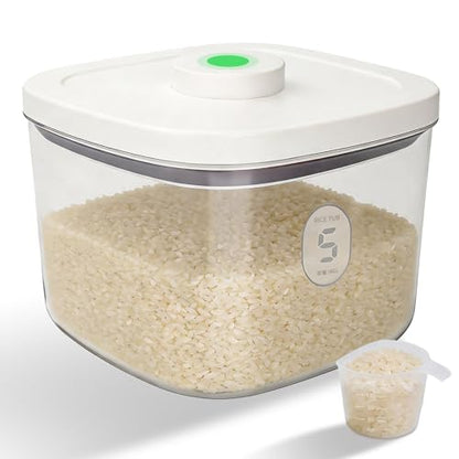Airtight Rice Container with Measuring Cup, BPA-Free Clear PET Plastic Food Storage Container Pantry Organizers and Storage Sugar Cookies Flour Rice Container (5 L /5.28 QT) - size: 5 L /5.28 QT