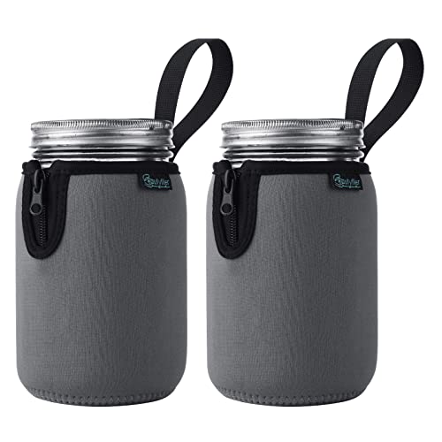 Beautyflier Mason Jars 32oz Wide Mouth Sleeve Regular Mouth Mason Jars Insulators Drinking Glass Coolers Sprouting Jars Blackout Sleeve (Gray) - color: Gray
