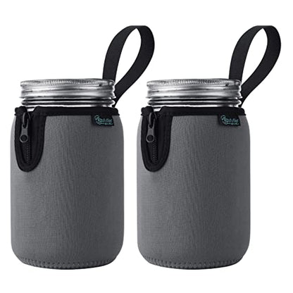 Beautyflier Mason Jars 32oz Wide Mouth Sleeve Regular Mouth Mason Jars Insulators Drinking Glass Coolers Sprouting Jars Blackout Sleeve (Gray) - color: Gray