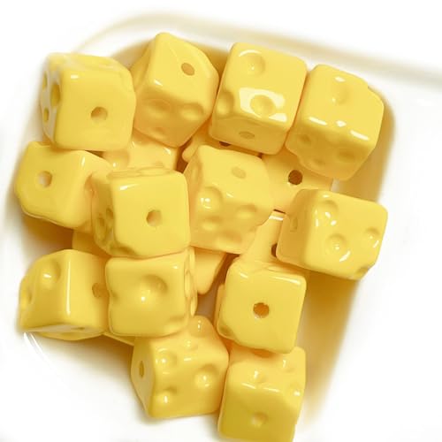10Pcs 15mm Colorful Cube Cute Cartoon Cheese Beads for Jewelry Making DIY Decorations Necklace Bracelet Earrings Phone Chain Keyring Hair Rope Accessories (Yellow Cheese) - color: Yellow Cheese
