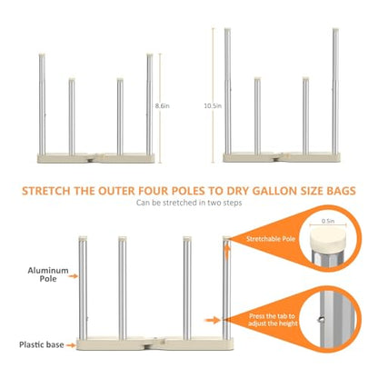 KORRTFID Reusable Storage Bag Drying Rack, Retractable Metal Bottle Drying Rack,Collapsible Cup Draining Rack for Water Bottles, Mason Jars,Mugs,Glass and Sports Bottle (2 PCS) - size: 2 PCS