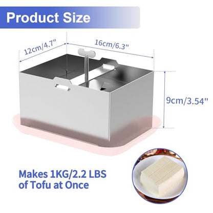 Tofu Press Stainless Steel, SUS304 Paneer Maker with Presser Towel and Drip Tray, Fast Water Removal Enhanced Texture & Flavor,Tofu Maker for 2 Pounds Firm Tofu, Cheese, Paneer