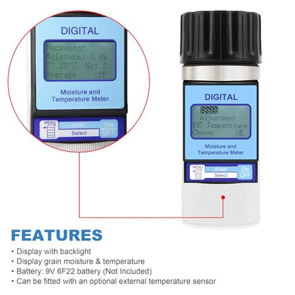 Grain Moisture Meter High Precision Grain Moisture Tester with Moisture & Temperature Display Seed Moisture Meter for 25 Grains including Wheat, Soybean, Coffee and More - color: Test 25 Grains