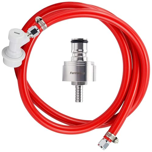 FERRODAY 5.1ft Ball Lock Gas Line Assembly W/SS Carbonation Cap 5/16 Red Long Tubing Gas Tubing Ball Lock Gas Disconnect Set Home Brewing Kit Ball Lock CO2 Gas Hose Assemble for Beer Home Brewing - size: 5ft Gas Line Assembly with Carbnation Cap