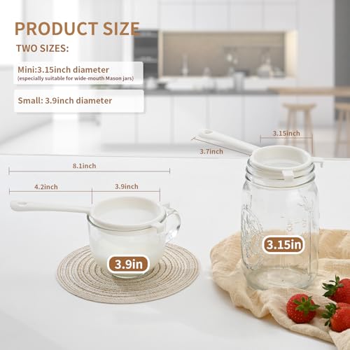 Luckyiren Kefir Strainer Set, Plastic Non-Metal Sieve with Fine Mesh, 3.15 and 3.94 Inch, for Mason Jars, Milk and Water Kefir, Kombucha - color: Ivory