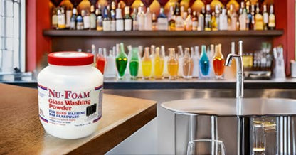 Nu-Foam Glass Washing Powder - Detergent for Bar Glassware – Original Streak-Free Solution - Hand Washing Bar, Tavern, Brewery Supplies - Spotless Serving Glasses - Easy On Hands - 4 Lb Jar - style: 64 Ounce (Pack of 1)