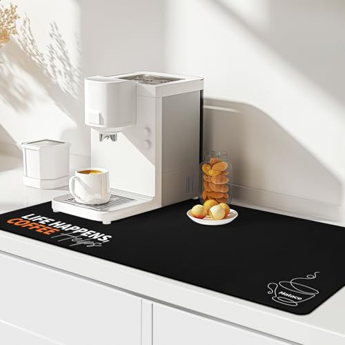 Matace Extra Large Coffee Mat for Countertop, 17" x 31.5" Absorbent Coffee Bar Accessories, Hide Stains Dish Drying Mat, Rubber Backing, Life Happens Coffee Helps - color: Life Happens Coffee Helps, size: 31.5" x 17"