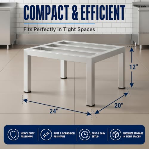 24" x 20" x 12" Aluminum Dunnage Rack – Heavy Duty Floor Storage Stand, NSF for Commercial Use - size: 24"W x 20"D x 12"H