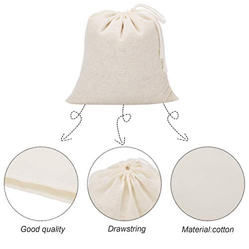 Pangda 100 Pieces Drawstring Cotton Bags Muslin Bags for Storage, Teas, Spices, Soaps, Candy, Jewellery, Wedding Party Favors and DIY Craft Home Decor (7.9 x 7 Inches) - size: 7.9 x 7 Inches