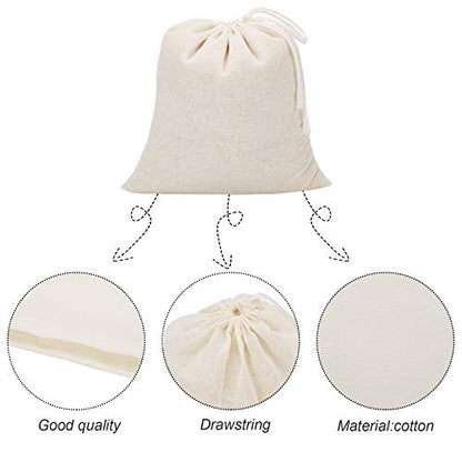 Pangda 100 Pieces Drawstring Cotton Bags Muslin Bags for Storage, Teas, Spices, Soaps, Candy, Jewellery, Wedding Party Favors and DIY Craft Home Decor (7.9 x 7 Inches) - size: 7.9 x 7 Inches