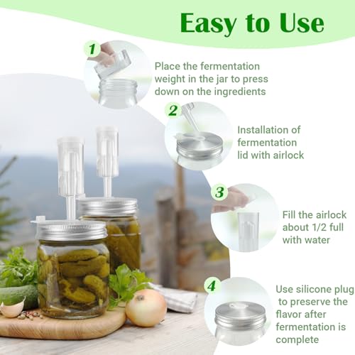 4 Pack Fermentation Kit, Stainless Steel Fermentation Lids and Glass Weights for 86MM Wide Mouth Mason Jars (No Jars)