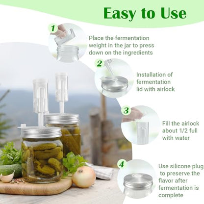 4 Pack Fermentation Kit, Stainless Steel Fermentation Lids and Glass Weights for 86MM Wide Mouth Mason Jars (No Jars)