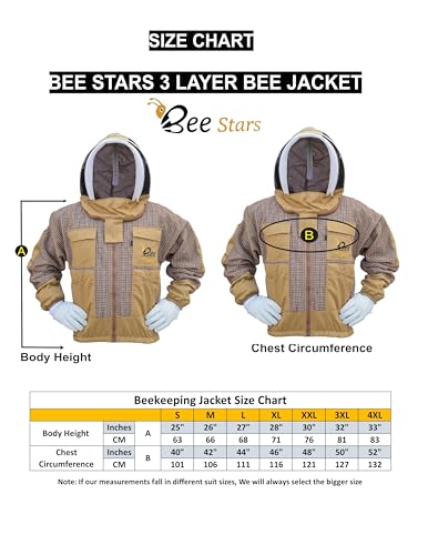 3 Layer Bee Jacket with Fencing Veil and One Pair Gloves Ventilated Sting Proof Beekeeping Jacket for Beekeepers - color: Khaki, size: XX-Large