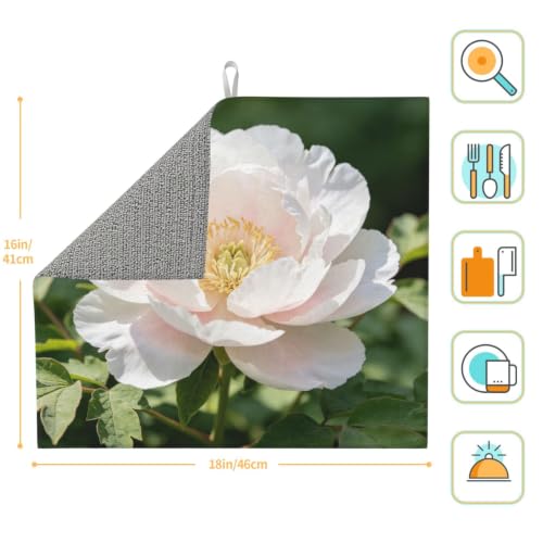 White peony Dish Drying Mat for Kitchen Counter, Absorbent Microfiber Drainer Mats, Non-slip Kitchen Draining Mat for Coffee Machine Dish Rack Pad 18"x16" Dish Drainer Pad - color: White Peony