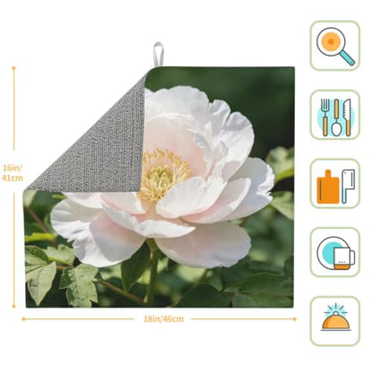 White peony Dish Drying Mat for Kitchen Counter, Absorbent Microfiber Drainer Mats, Non-slip Kitchen Draining Mat for Coffee Machine Dish Rack Pad 18"x16" Dish Drainer Pad - color: White Peony