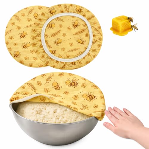 2 Pack 10 Inch Reusable Round Beeswax Bowl Covers for Sourdough Bread Proofing & Cold Fermentation, Prevents Dough Drying, Natural Elastic Cotton Lids for Banneton & Mixing Bowls