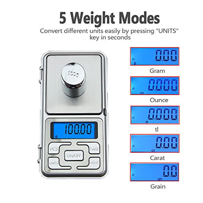 Digital Pocket Scale, 500g Capacity Mini Electronic Kitchen Food Scale, Jewelry Grams Scale with Hard Press Key, High Precision of 0.01g