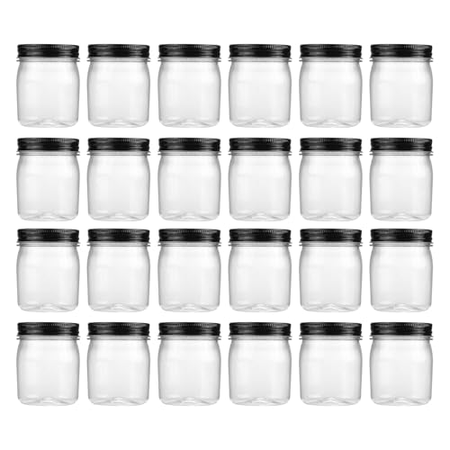 novelinks 8 oz Clear Plastic Jars with Airtight Lids, 24 Pack Plastic Mason Jars with Lids 8oz, Refillable Storage Slime Containers & Small Spice Jar for Kitchen Organization (24 Pack,Black) - color: Black, size: 24 Pack 8 Ounce