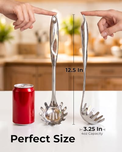 Zulay Kitchen Stainless Steel Pasta Spoon - 12” Spaghetti Server with Teeth & Draining Holes - Rust-Resistant Pasta Fork for Noodles & Pasta - Dishwasher Safe Utensil for Everyday Use - size: Pasta Server