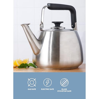 Sur La Table Kitchen Essentials 1.9-Quart Heavy Gauge Brushed Stainless Steel Whistling Tea Kettle – Durable Stovetop Kettle - color: Brushed Stainless, size: 1.9 Quarts