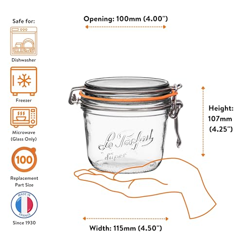 Le Parfait Super Terrine 500mL (16oz) Zero Waste Eco-Friendly Glass Canning Jar, Airtight Rubber Seal & Wire Bail Lid, BPA-Free, Water Bath Safe for Food Storage & Preserving, Made in France - color: 500ml (Single)