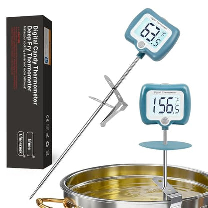 Candy Thermometer for Candy Making with Rotatable Large Display 10'' Long Probe,Digital Instant Read Candy Thermometer with Pot Clip,Candle Smoker, Oil Cooking (Blue) - color: Blue
