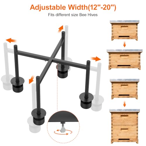 Adjustable Metal Bee Hive Stand,Ant-Proof & Insect-Proof Design Beehive Stand, Adjustable Width (12” - 20”) Fits 8-10 Frame Hive Holder for Beekeeping