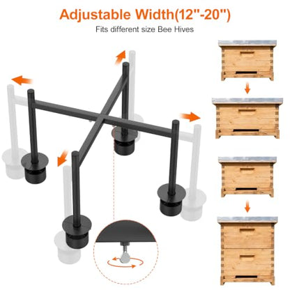 Adjustable Metal Bee Hive Stand,Ant-Proof & Insect-Proof Design Beehive Stand, Adjustable Width (12” - 20”) Fits 8-10 Frame Hive Holder for Beekeeping