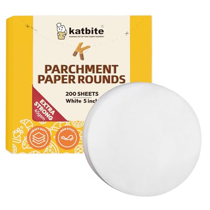 Katbite 200Pcs 5 Inch Parchment Paper Rounds, Extra Strong Heavy Duty & Non-stick for Patty Separating, Freezing, Springform Cake Tin, Toaster Oven, Tortilla Press - size: 5inch-200