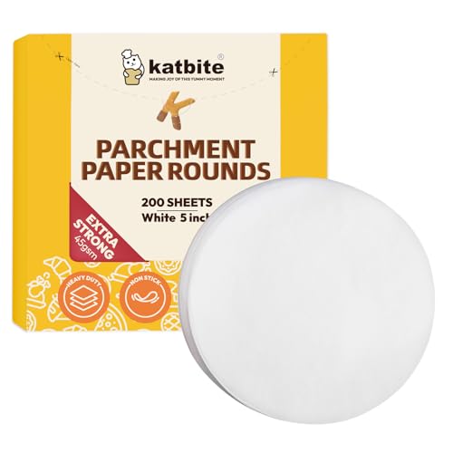 Katbite 200Pcs 5 Inch Parchment Paper Rounds, Extra Strong Heavy Duty & Non-stick for Patty Separating, Freezing, Springform Cake Tin, Toaster Oven, Tortilla Press - size: 5inch-200