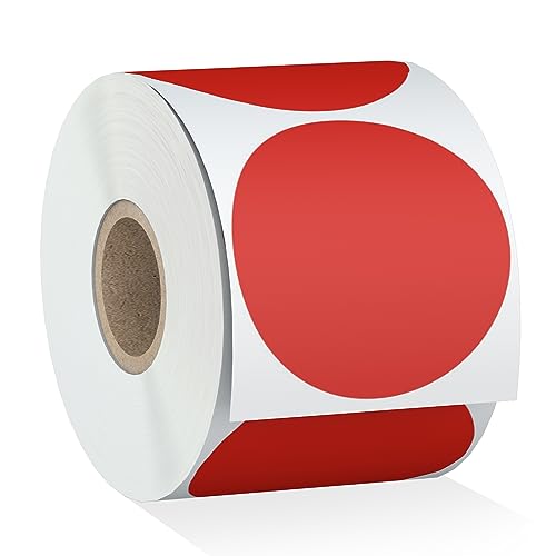 Misofuki 2" 750 Labels Red Circle Direct Thermal Stickers Labels Roll Compatible with Zebra, Rollo, MUNBYN, Self-Adhesive Round Direct Thermal Labels - color: C-1-rd