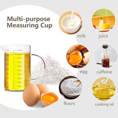 WhiteRhino Glass Measuring Cup,4Cup/1000ml/32oz Liquid Measuring Cups, Measuring Cup With Handle and V-Shaped Spout, Glass Beaker with Three Scales (OZ, Cup, ML), Dishwasher/Freezer/Microwave Safe - color: 4 Cup / 1000ml / 32oz - Glass