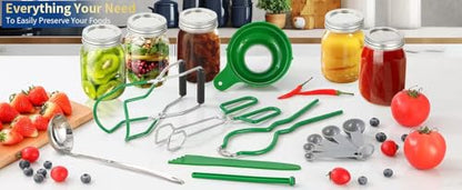Canning Supplies Starter Kit,Canning Kit for Beginners of 9 with Jar Lifter，Wide Mouth Funnel,Wrench,Tongs,Lid Lifter,Bubble Popper,Canning Labels,ladle,Measuring spoon-Deep Green - color: X9-Green