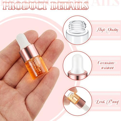 Didaey 100 Pcs 1/2/3/5/10/15 ml Mini Glass Oil Dropper Bottle Bulk, Clear Essential Small Empty Bottles Sample Containers Perfume Liquid Vials with Cap for Traveling (2 ml,Rose Gold) - color: Rose Gold, size: 2 ml