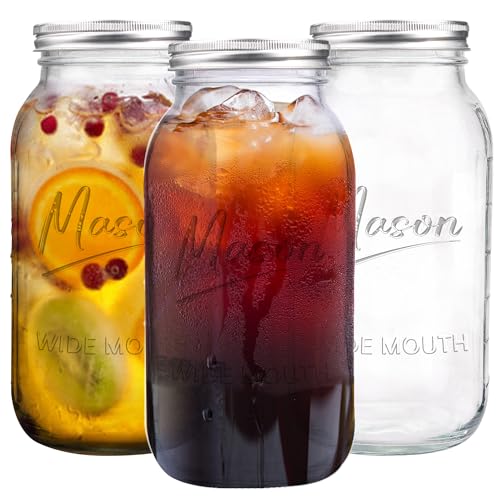 64 oz Mason Jar Wide Mouth,3 Pack Large Half Gallon Mason Jars with Airtight Lid,Big Glass Jars for Canning,Pickling,Fermenting,Storing - color: 64oz