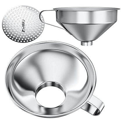 Pisol Canning Funnel for Wide Mouth and Regular Mason Jars, Stainless Steel Kitchen Use Funnels with Strainer for Filling Bottles, Metal Funnel Set for Oil Power Jam Grains Dry & Wet Ingredients