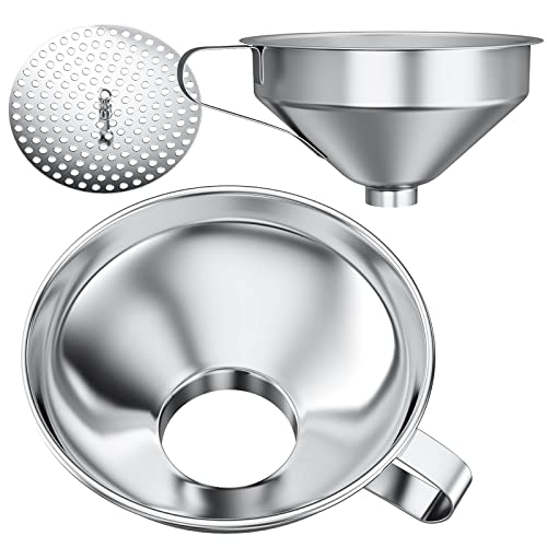 Pisol Canning Funnel for Wide Mouth and Regular Mason Jars, Stainless Steel Kitchen Use Funnels with Strainer for Filling Bottles, Metal Funnel Set for Oil Power Jam Grains Dry & Wet Ingredients