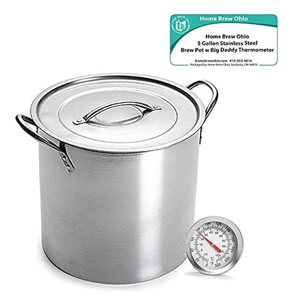Home Brew Ohio 20 Quart (5 Gallon) Economy Stainless Steel Pot with Big Daddy Dial Thermometer