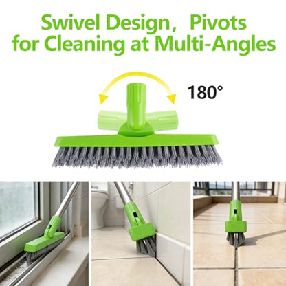Grout Brush with Long Handle & Groove Gap Scrub Brush, Grout Cleaning Brush,V-Shape Grout Scrub Brush,Grout Cleaner Brush for Bathroom,Tile,Baseboard, Kitchen, Space Window Track, Corner