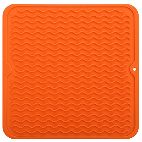 MicoYang Silicone Dish Drying Mat for Multiple Usage,Easy clean,Eco-friendly,Heat-resistant Silicone Mat for Kitchen Counter or Sink,Refrigerator or Drawer liner Orange M 12 inches x 12 inches - color: Orange, size: 12"L x 12"W