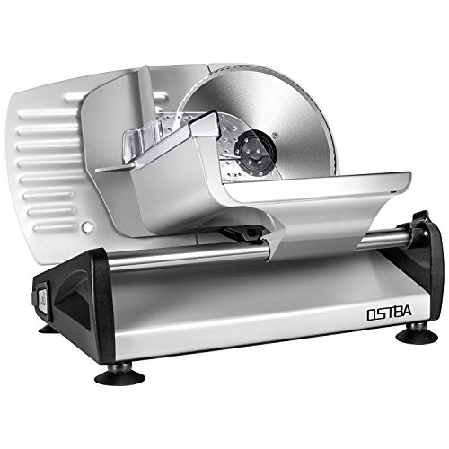 OSTBA Electric Deli Meat Slicer, 200W Food Slicer with 0-15mm Adjustable Thickness, 7.5” Removable Stainless Steel Blade & Food Carriage, Child Safety Lock, Easy to Clean - For Home Use - size: 7.5"x1 Blades-200 watts