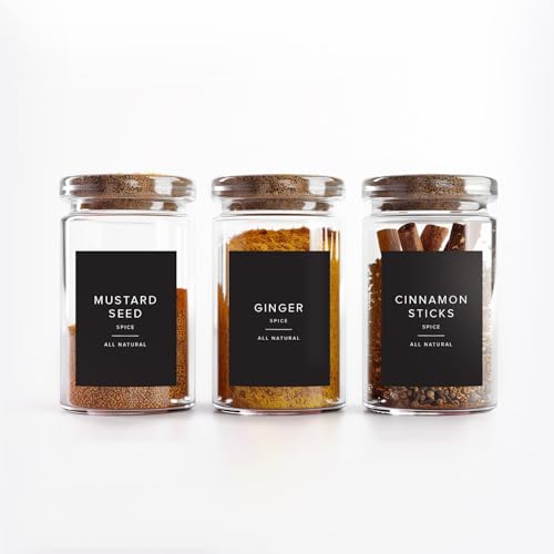 230 Black Spice Labels by ThreeKin | Waterproof & Oil-Resistant Pre-Printed Stickers for Spice Jars | Durable, BPA-Free Seasoning Labels | Easy-Clean, No-Residue Design | Proudly Female & USA Owned - color: Black