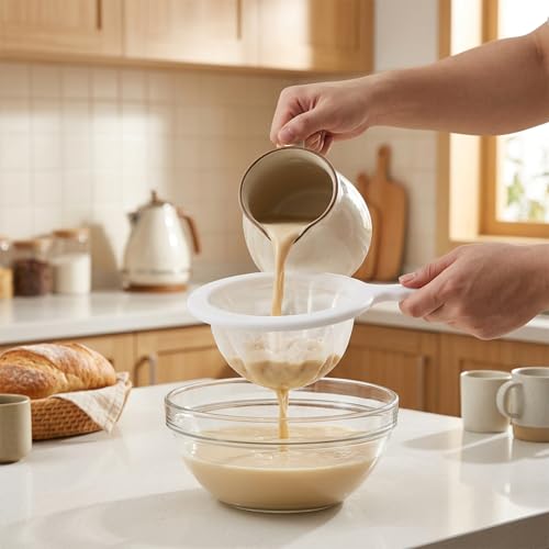 Plastic Fine Mesh Sieve with Handle, 2 PCS Ultra-Fine Nylon Mesh Strainer for Juicing Kitchen Filter Tool Separation Net for Juice, Soy Milk, Coffee, Yogurt, Tea Leaf Filter, Honey, Wine (200 mesh)