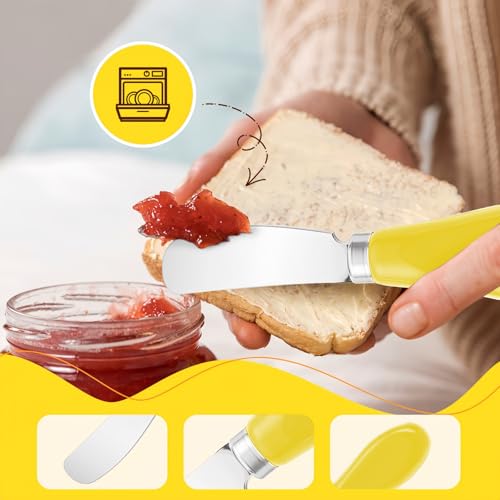 Butter Spreader Knife Set, 2-Pack Stainless Steel Cheese and Butter Knives with Ceramic Handle, Dishwasher Safe, for Soft & Hard Cheese, Jam, Cold Butter (yellow) - color: yellow