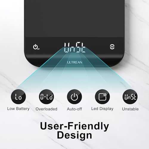 Ultrean Food Scale, Digital Kitchen Scale with LED Display, Weight Grams and Ounces for Baking Cooking, 6 Units with Tare Function, 11lb (Batteries Included) - color: Carbon Black