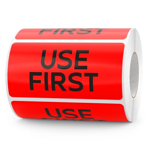 Use First Stickers Food Service Inventory Control FIFO Food Labels 4 x 2 Inch Adhesive Removable Waterproof Freezer Stickers for Restaurant Kitchen Pantry Warehouse Home Rotation 500 Pcs (Red)