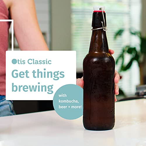 Otis Classic Swing Top Glass Bottles, Amber, Ceramic Cap, Set of 6, 16 oz | Clear Bottle, Includes Marker & Labels, For Juice, Water, Kombucha, Wine, Beer Brewing, Kefir Milk, Eggnog - color: Amber - Ceramic caps