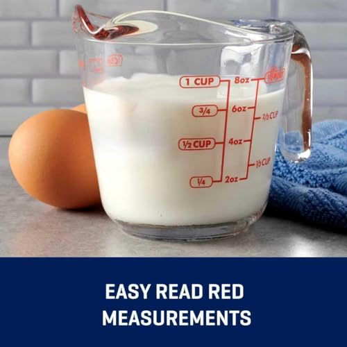 (2 Pack) 1-Cup Glass Measuring Cup, 8 Oz Tempered Glass with Easy-Grip Handle & Drip-Free Spout, Etched Imperial Metric Markings, Oven Microwave Dishwasher Safe